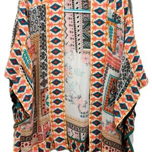 Tolani Collection O/S Kimono Duster Cardigan Boho Open Front Floral & Geometric